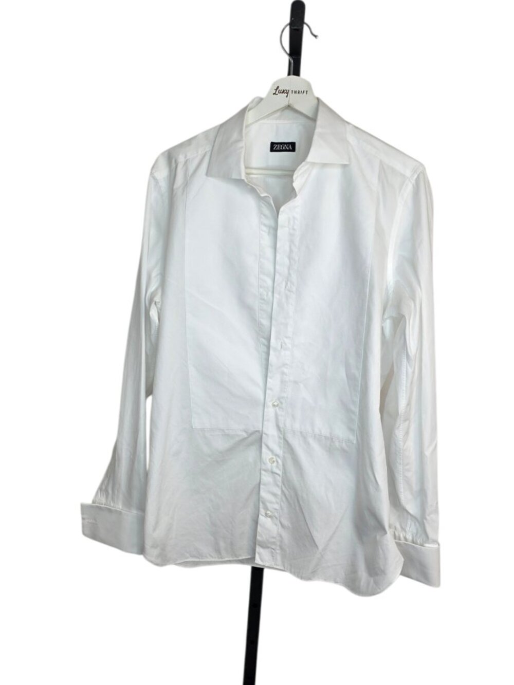 ZEGNA White Tuxedo Shirt,  Button Up, Size 39 - 15.5", Formal, French Cuff